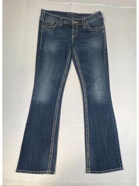 Silver Jeans Co. Women 31x35 Aiko Bootcut Dark Wash Heavy Stitch Stretch Denim